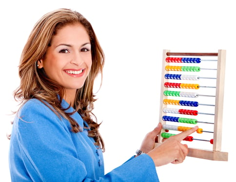 Business woman with an abacus - isolated over a white background